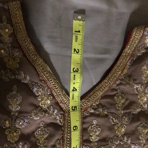 Taupe & maroon lengha dress with plain chiffon scarf - Picture 9 of 9